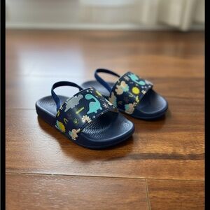 Kids Navy Dinosaur Slide Sandals